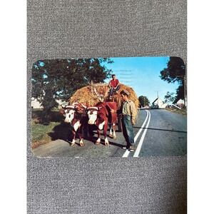 Vintage 1958 Oxen in Western Nova Scotia Postcard Bob Brooks Photo Canada Stamp